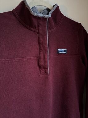 L.L.Bean Soft Cotton Rugby Henley Burgundy Pullover Quarter-Zip with Gray Trim